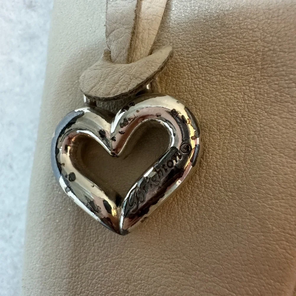 Brighton Cream Leather Beaded Medallion Hobo Shoulder‎ Bag Ivory Silver Heart